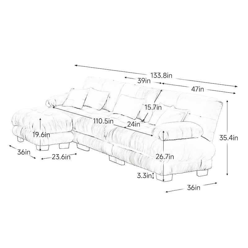 133.8" 3 Seater Modular Sofa, Oversized Upholstered Sectional Couches for Living Room, Chenille Fabric Couch Set with Ottoman