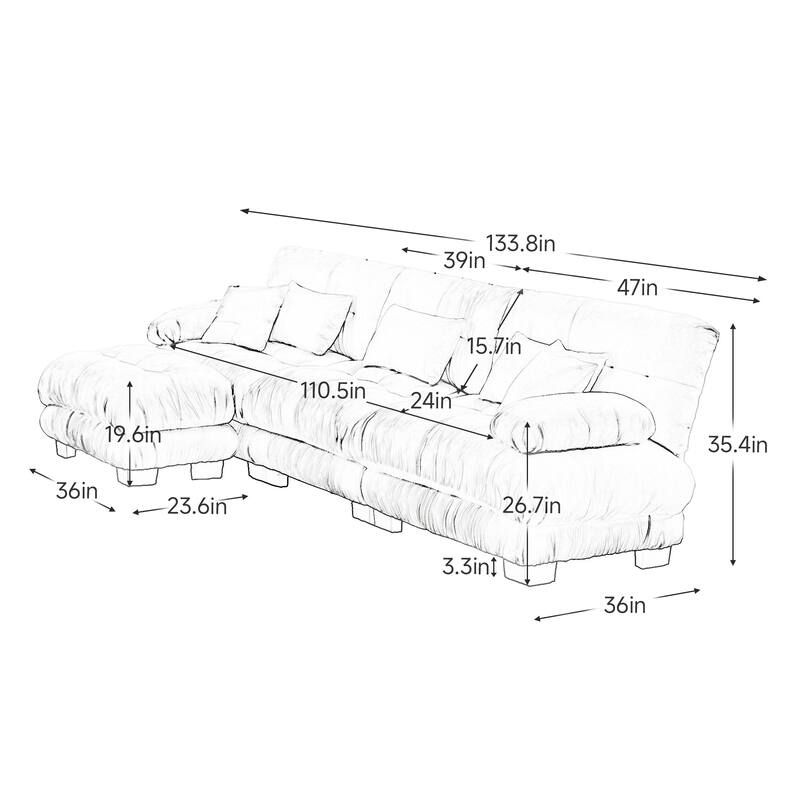 Oversized Upholstered Modular Sectional Couch, 133" L Shaped Deep Seat Sofa Set with Movable Ottoman for Living Room, Apartment