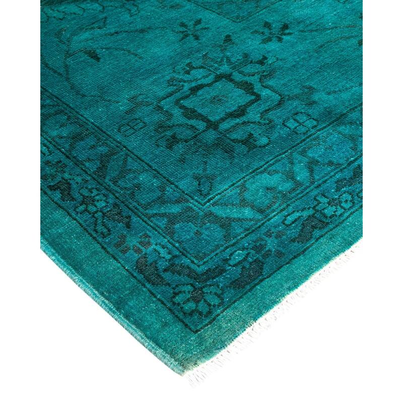 Overton Hand Knotted Wool Vintage Inspired Modern Contemporary Overdyed Blue Area Rug - 12' 6" x 18' 3"