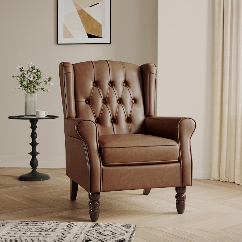 Button-Tufted Accent Chair Wingback Armchair - 38"H