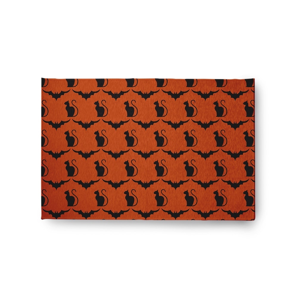 Cats and Bats Halloween Chenille Rug, 18" x 30"