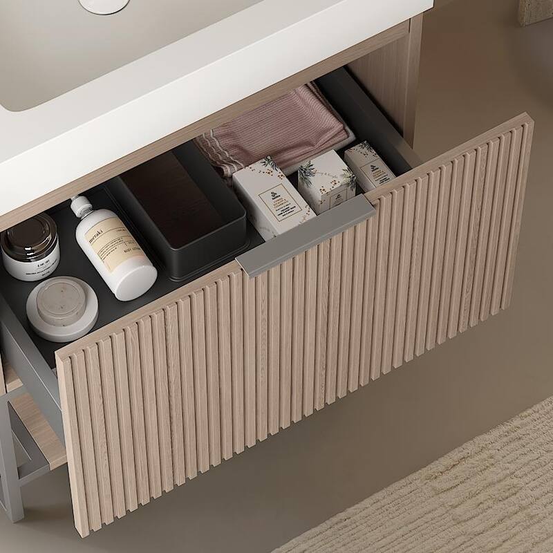 36" Freestanding Bathroom Vanity with Drawers and Open Shelves