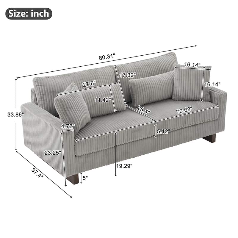 Modern Loveseat Sofa 80.3" Sofa Couch Upholstered Sofa with Four Pillows for Living Room