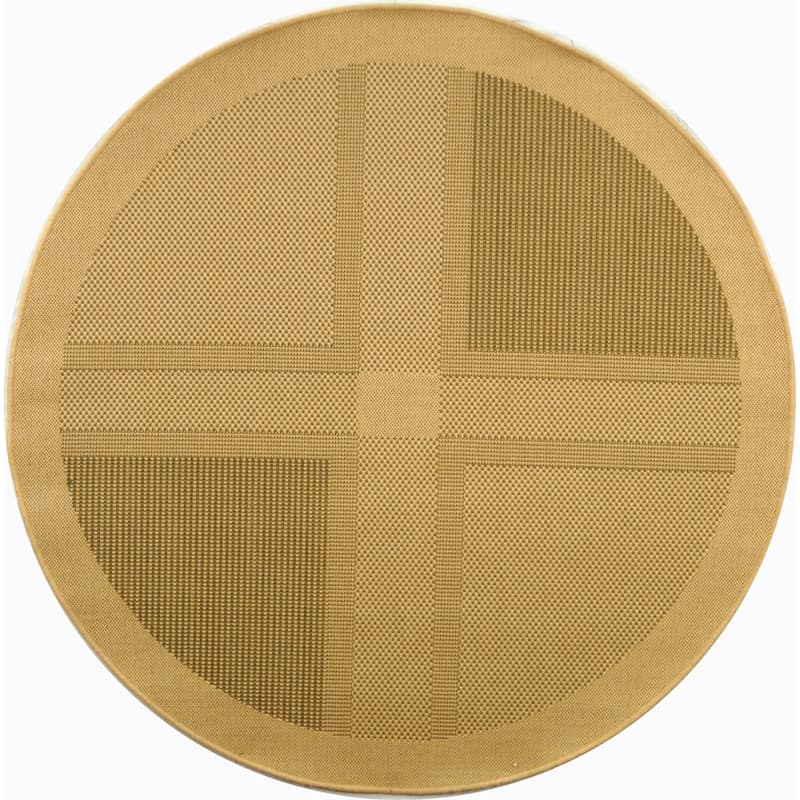 SAFAVIEH Courtyard Shirlee Indoor/ Outdoor Waterproof Patio Backyard Rug - 5'3" x 5'3" Round - Natural/Olive