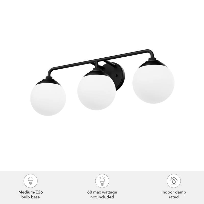 Hunter Hepburn 3 Light Vanity Wall Light, Damp-Rated - Vintage, Mid-Century Modern, Glam