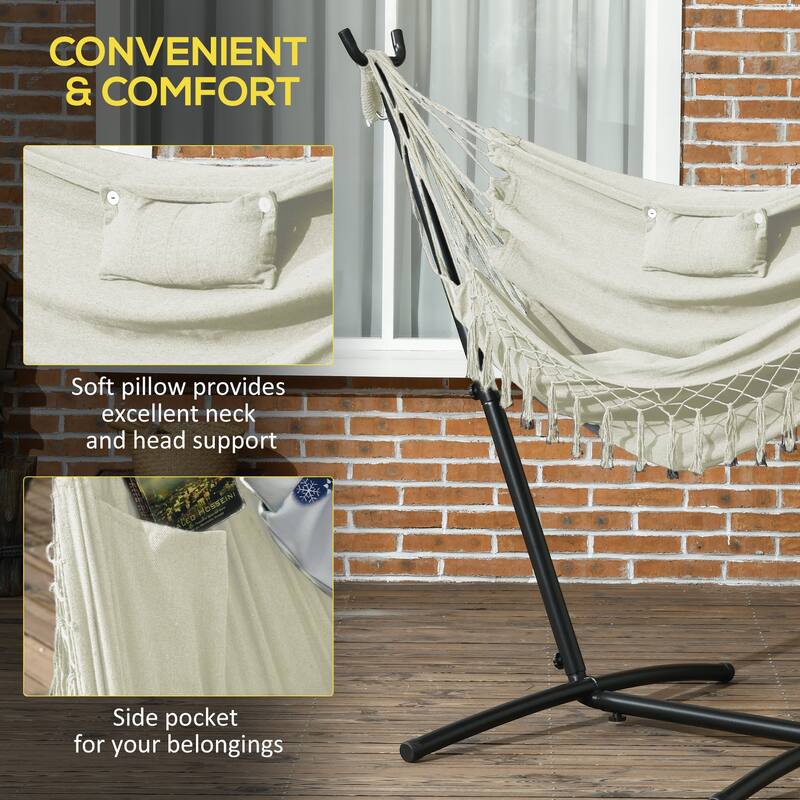 Outdoor Swing Hammock Chair with Side Pocket & Headrest Hanging Swing Chair Lounge Chair Rocking Chair with Stand