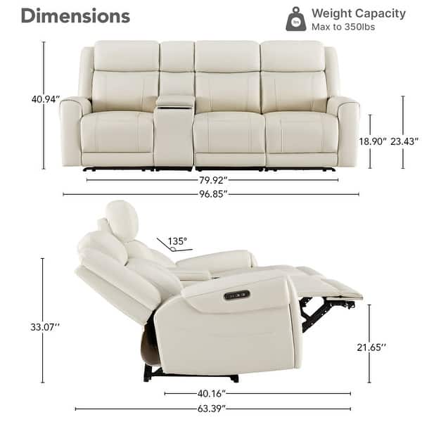dimension image slide 9 of 14, Leo Power Wall Hugger Reclining Sofa with Multi-Function Console