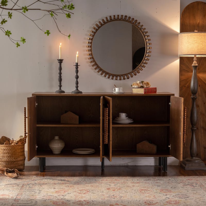 Wood Sideboard Buffet Cabinet with Storage and Adjustable Shelf