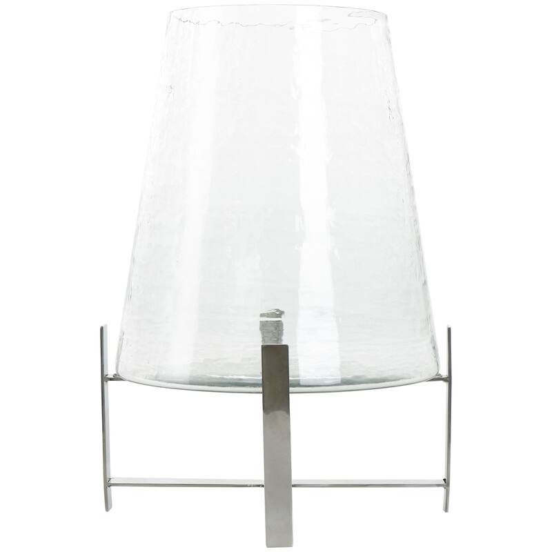 Stainless Steel Metal Hurricane Lamp with Stainless Steel X Shaped Base - Clear - Roche River Decor