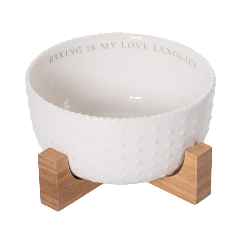 Transpac Ceramic 6.25 in. Multicolor Everyday Bowl and Bamboo Trivet Set
