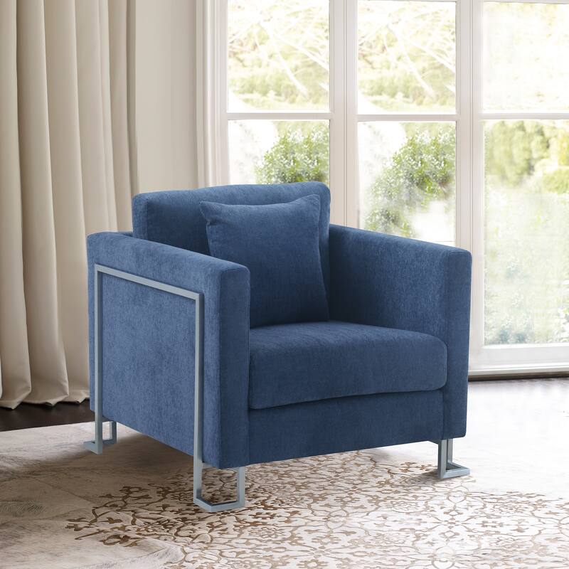 Heritage Fabric Accent Chair with Brushed Stainless Steel Legs