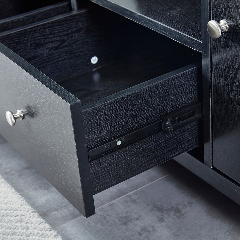 Wood TV Stand with Adjustabel Shelves and Glass Doors