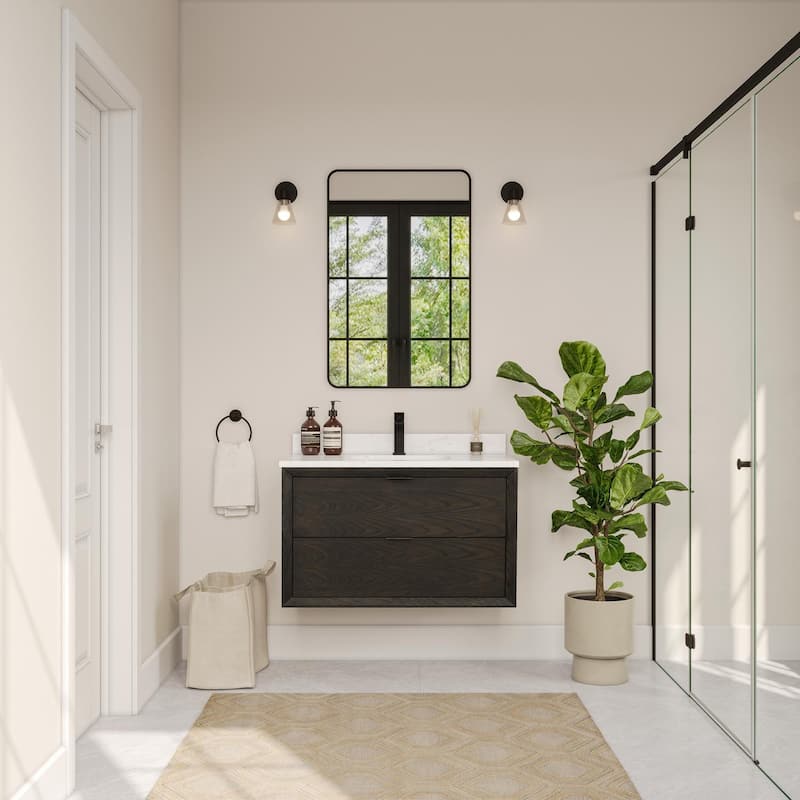 Legion Furniture WH25 Solid Wood Contemporary Bathroom Vanity with 1" thick Artificial top - 36 - Brown Oak