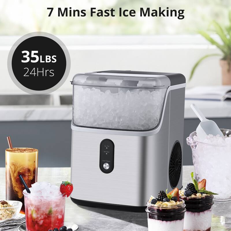 Chewable Nugget Ice Maker Countertop, 35Lbs/24H with Ice Scoop