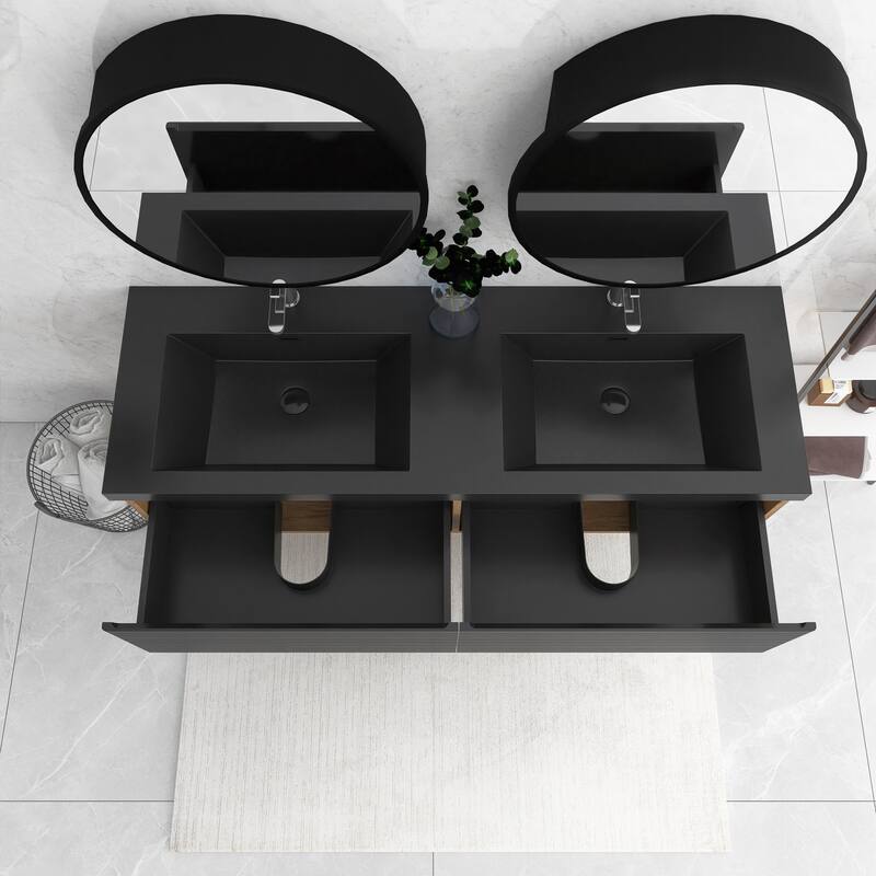 MDF Wall-Mounted Bathroom Vanity Set with Integrated Resin Sink with Drain in Matte Black