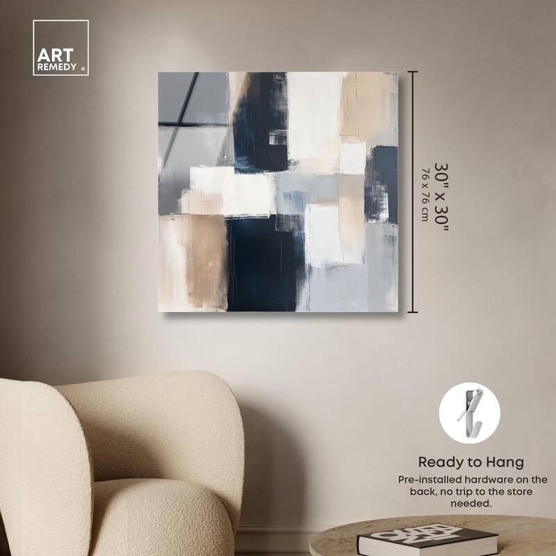 Blue and Tan Abstraction I Acrylic by Art Remedy, Ready to Hang