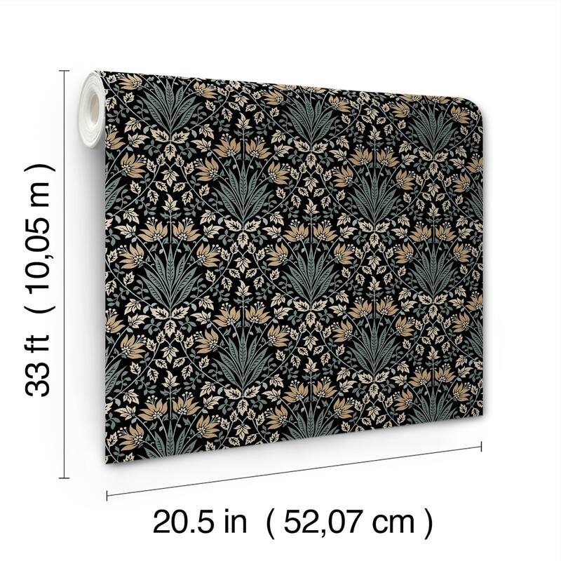 Chris Loves Julia x A-Street Prints Woodbury Black Floral Damask Wallpaper