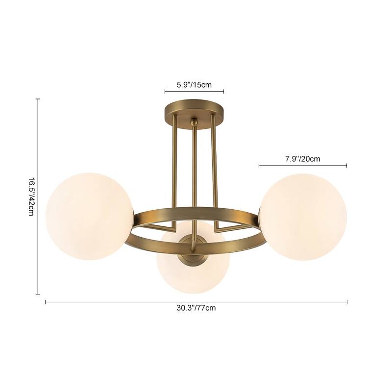 3-Light Halo Milky White Glass Globe Circle Ceiling Light 30.3 in