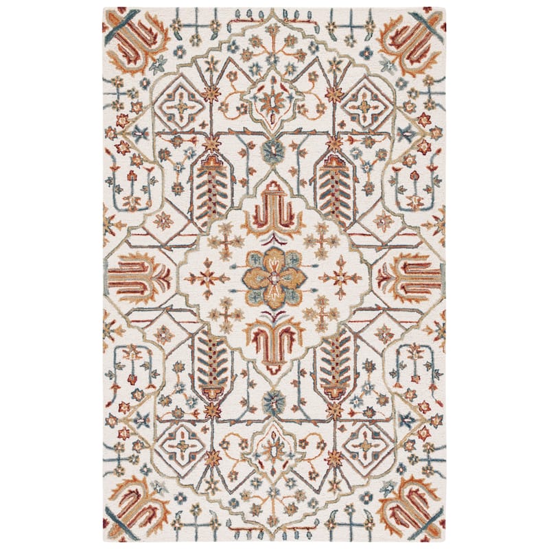 SAFAVIEH Handmade Heritage Snjolaug Floral Wool Rug - 6' Square - Ivory/Grey