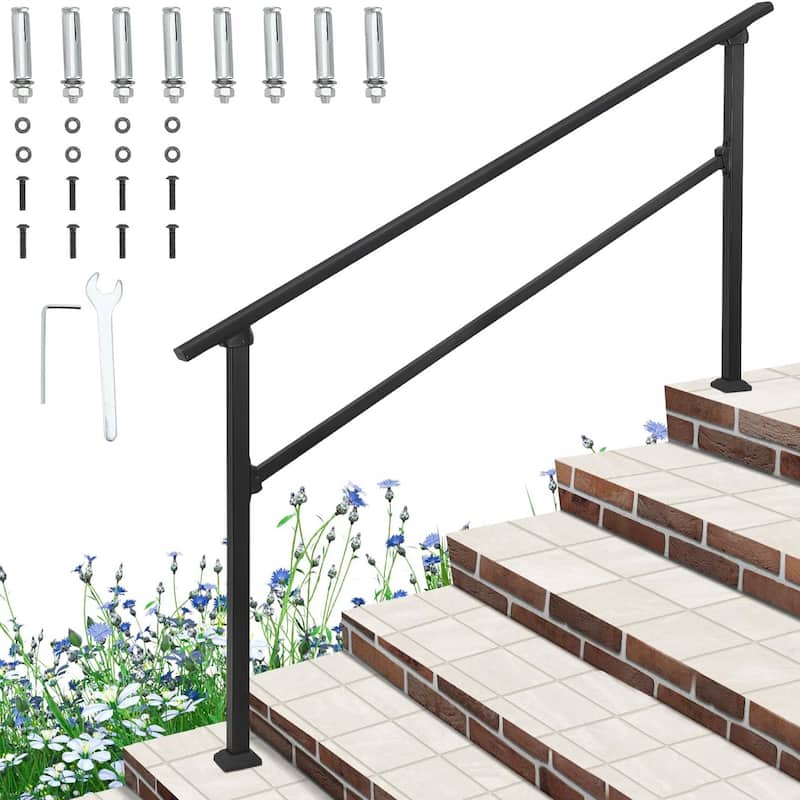 Outdoor Handrail for Steps, Wrought Iron Aluminum Handrails, Black Handrail Stair with Screw Kit - 5-6 Steps