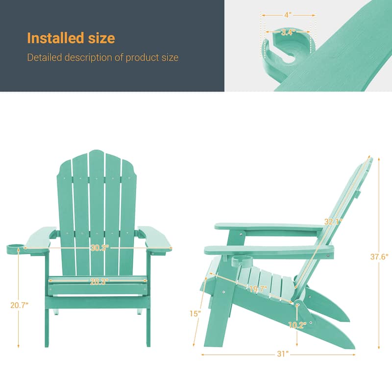 LIVOOSUN Outdoor Folding Adirondack Chair w/Cup Holder Set of 2 or 4