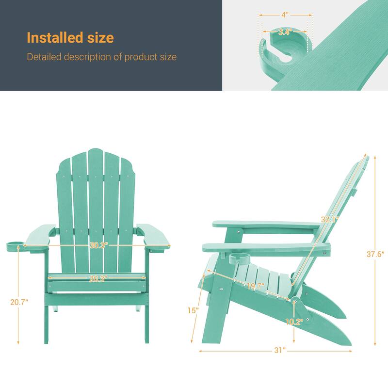 LIVOOSUN Outdoor Folding Adirondack Chair w/Cup Holder Set of 4