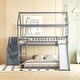 preview thumbnail 4 of 18, Grey Twin Over Twin Wood House Bunk Bed with Two Drawers and Slide