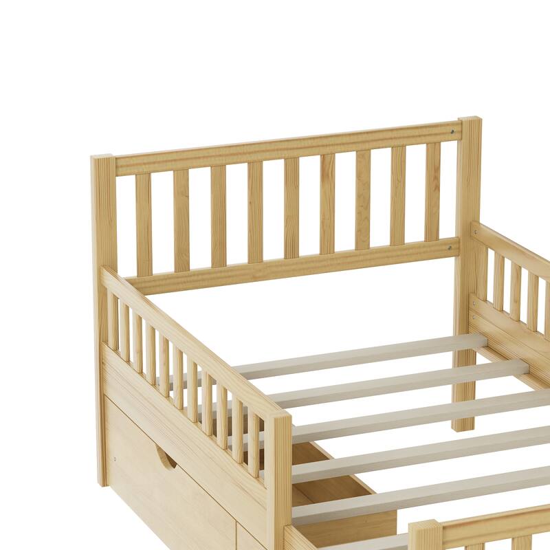 Classic Wooden Platform Bed with Dual Guardrails by Harper&Bright Designs