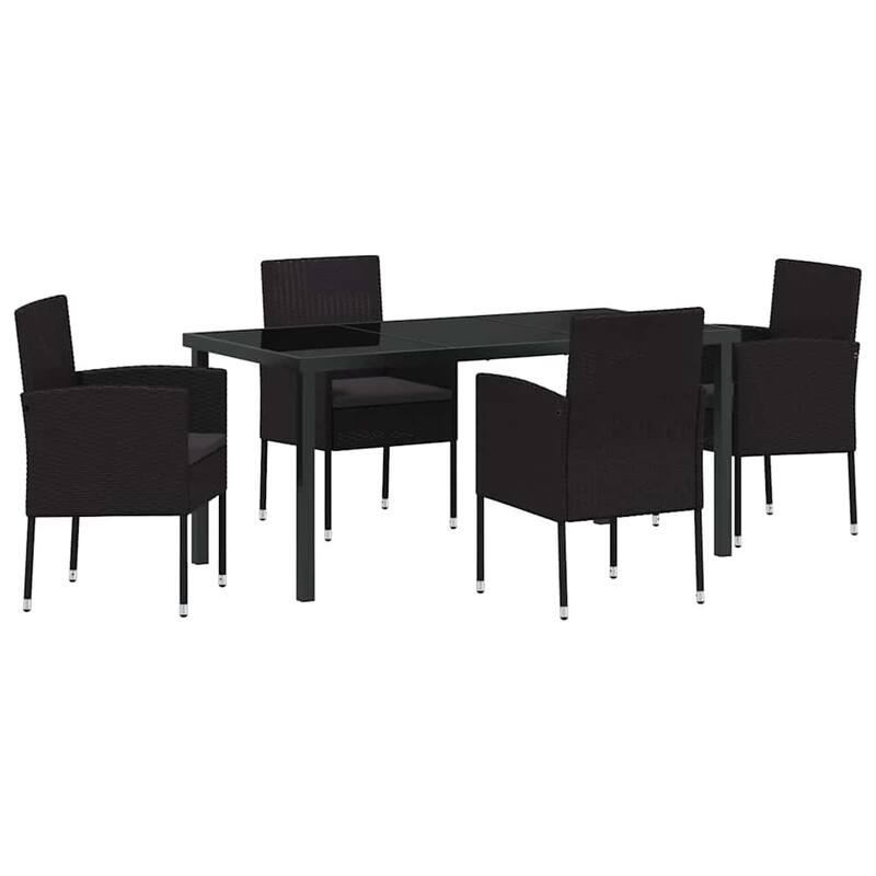 vidaXL Garden Dining Set with Cushion Black Poly Rattan
