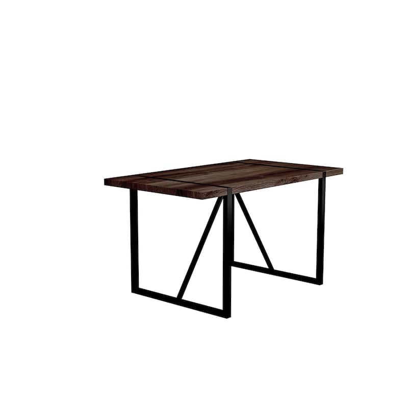 55"Rustic Rectangular MDF Walnut color Dining Table For 4-6 Person,With 1.5" Thick Engineered Wood Tabletop and Black Metal Legs