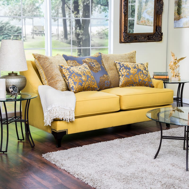 Gisc Contemporary Fabric Padded Nailhead Loveseat by Furniture of America - Gold