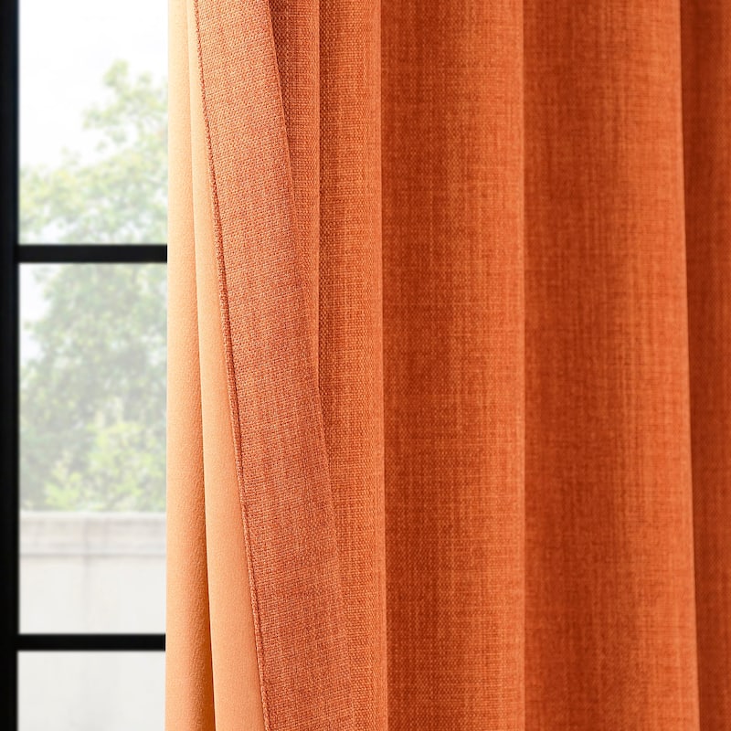 Exclusive Fabrics Textured Faux Linen Room Darkening Curtains for Bedroom & Living Room Curtains (1 Panel)