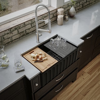 Karran 30" Single Bowl Workstation Fireclay Kitchen Sink with Reversible Fluted Apron Front