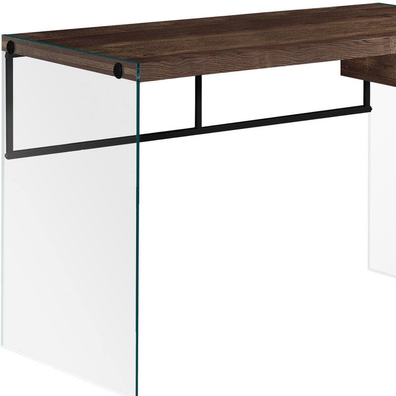 Wood Computer Desk with Glass Base, 1 Drawer and Rectangular Design