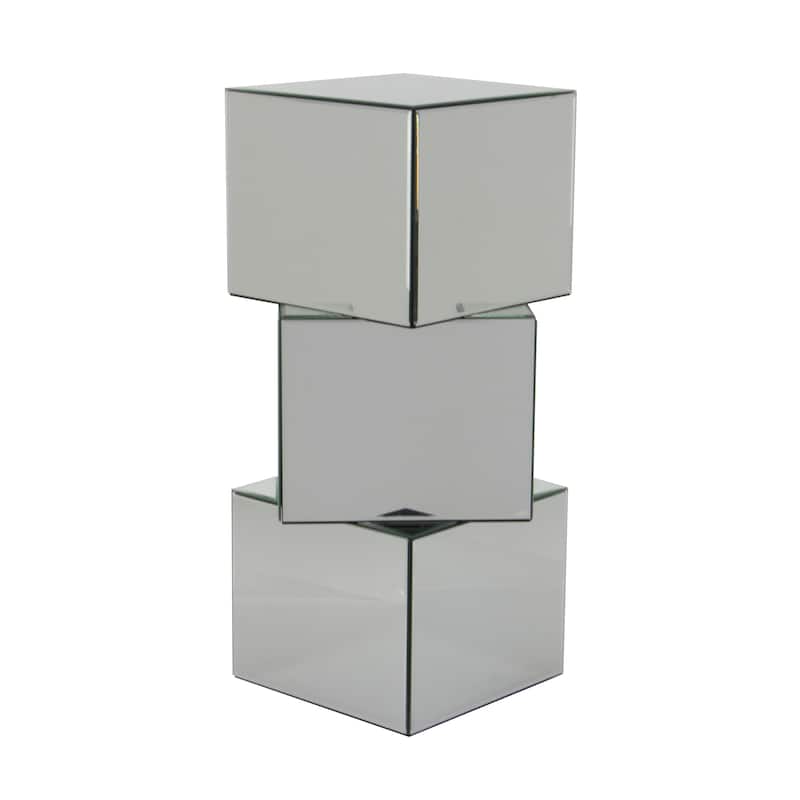 Glass Mirrored Pedestal Table - Silver - Roche River Decor - 12"W x 15"L x 30"H