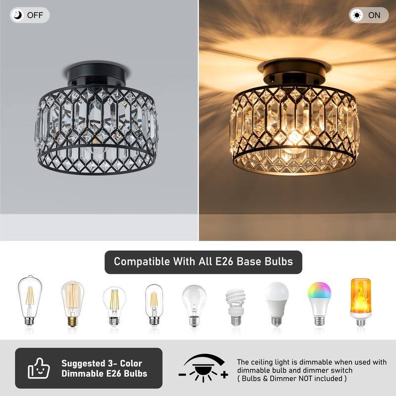 Starsky Luxury Crystal Drum Dimmable Semi Flush Mount Light