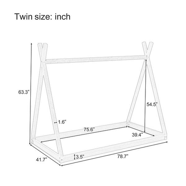 Wood Twin Size Tent Bed for Kids, Low-Floor Bed