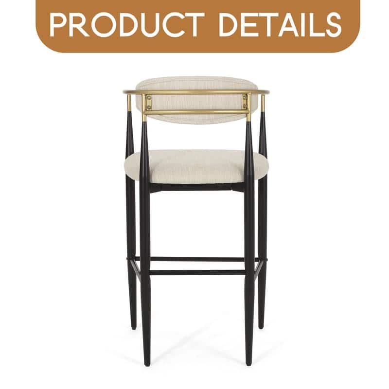 Barstools Set of 2, Counter Height Upholstered Bar Stools with Backs and Iron Legs for Kitchen Island,
