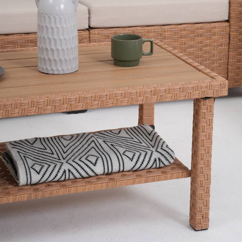 Outdoor Conversation Set 4-Piece with Swivel Chair and 3-Seater Sofa with Cushion and Coffee Table PE Wicker Rattan