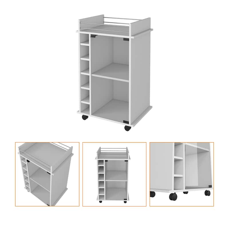 HomeRoots White Rolling Bar Cart With Wine Storage - 21.60 in. x 35.00 in. x 16.30 in.