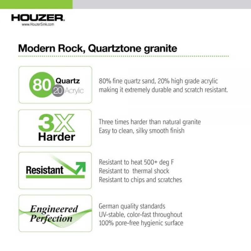 Houzer Quartztone 16 inch Slate Granite Composite Dual Mount Topmount or Undermount Single Bowl Bar Sink