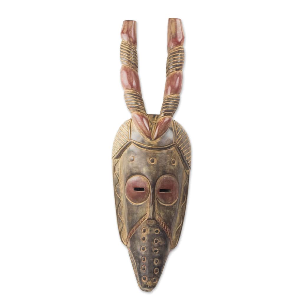 Novica Handmade Horned Bird Spirit African Wood Mask