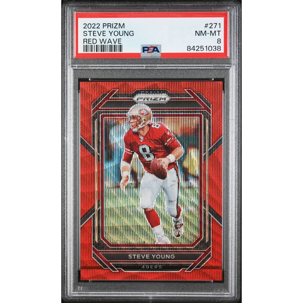 Steve Young 2022 Panini Prizm Red Wave Football Card #271 Graded PSA 8 - 8'6" x 11'6"