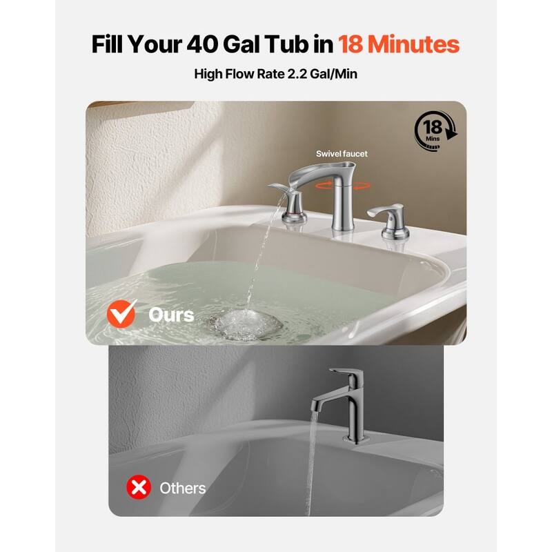 Zinc Alloy Deck Mount Roman Bathtub Faucet with Dual Handles and Drip-Free 3-Hole Installation - 6.30” x 2.24” x 8.86”