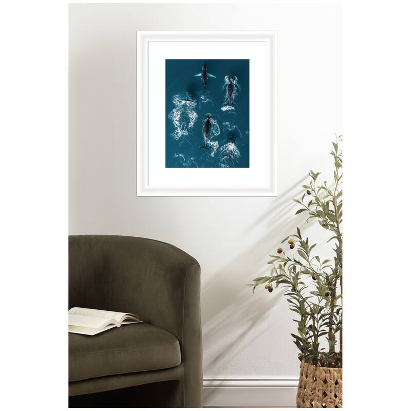 Kate and Laurel Framed Art School of Humpback Whales in the Blue Ocean by Michael Schauer