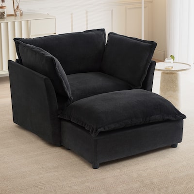 Modern Armchair Sofa 47" Cozy Upholstered Sofa Chair With Movable Ottoman, Wide Seat, Curved Armrests And Soft Pillows