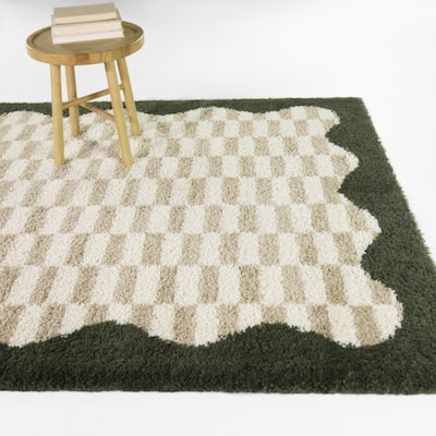 Candelaria Checkered Scallop Border Area Rug