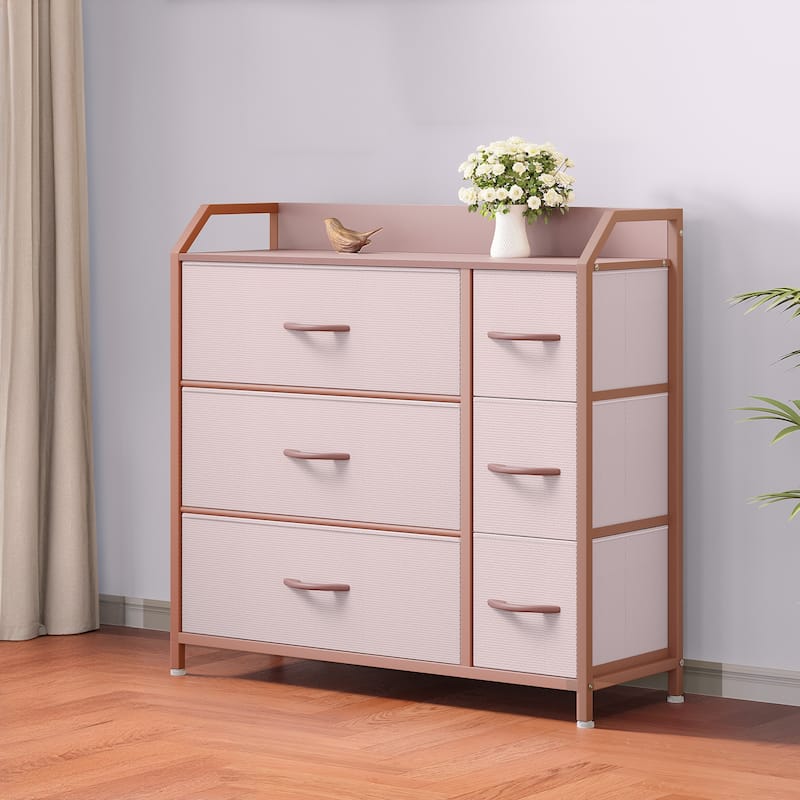 Moasis 5-drawer Dresser Chest Bedroom Tower with Tabletop - Rose Gold - 5-drawer