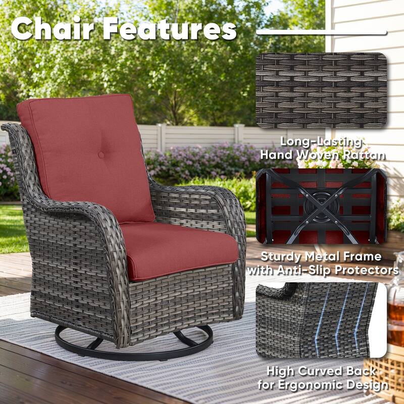 Pocassy Swivel Chairs with Cofee Table Grey-Red - Grey