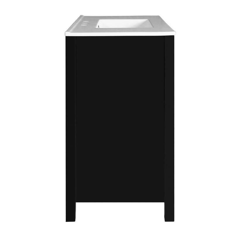 Black Storage Cabinet for Bathroom Vanity with Ceramic Sink, Solid Wood Frame, 4 Full-Extension Drawers and Soft Closing Doors